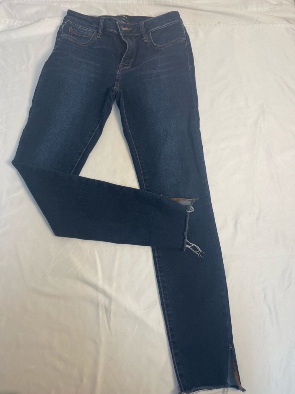 Sam Edelman The Kitten Jeans Womens Mid Rise Skinny Ankle Zip Raw Hem Dark Wash